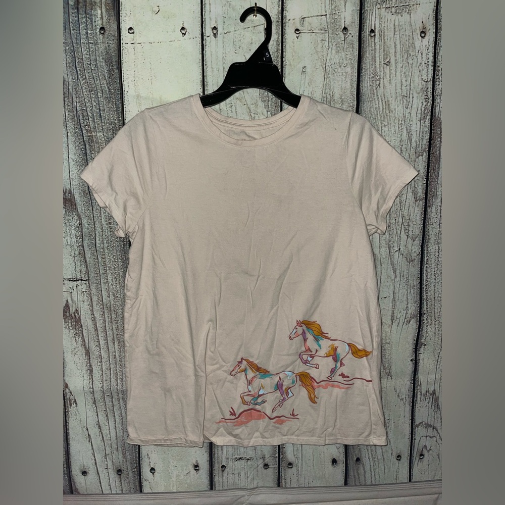 White T-Shirt with Colorful Horse Design